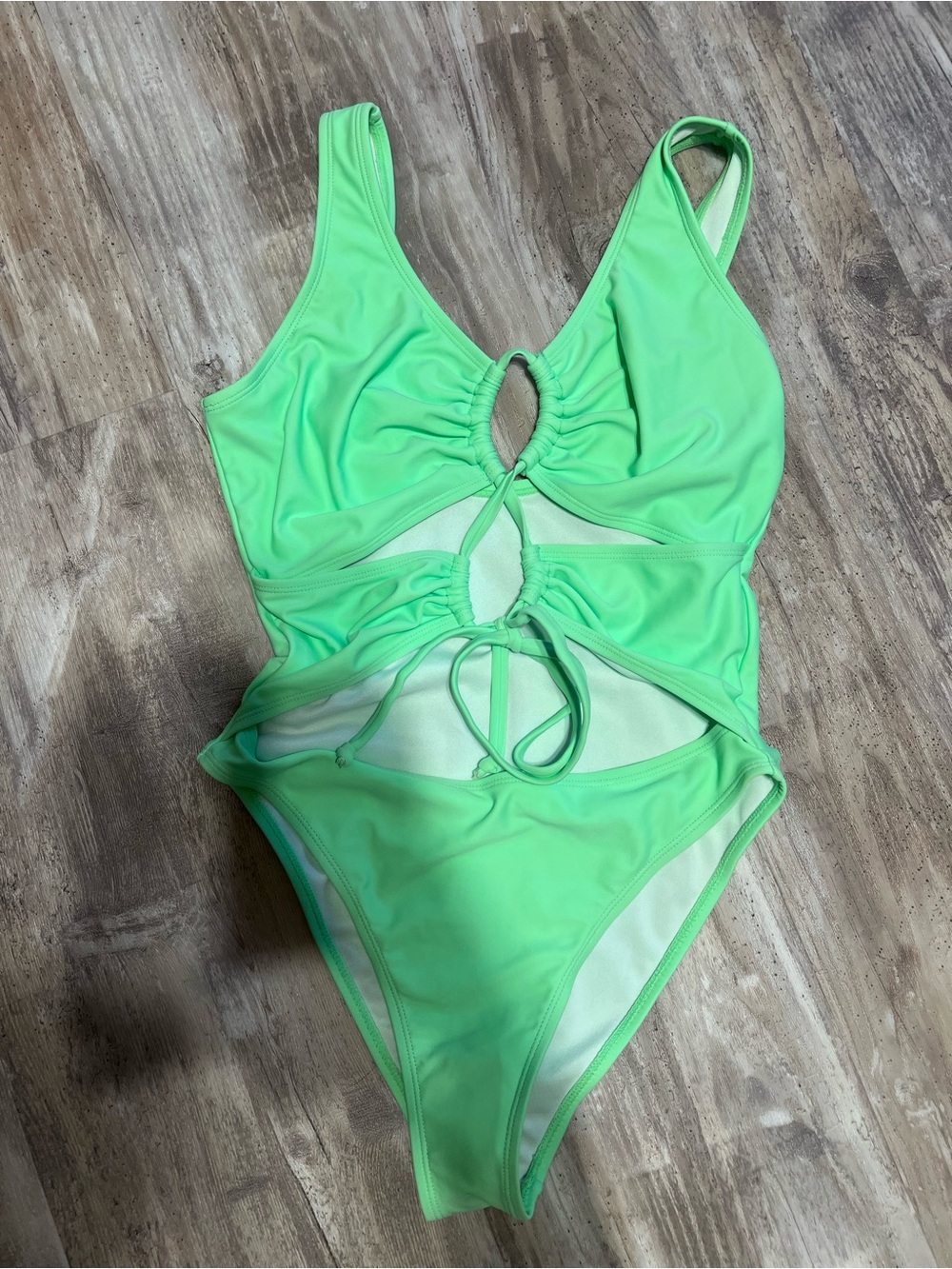 Women’s Neon Green One-Piece Swimsuit with Front Cutouts